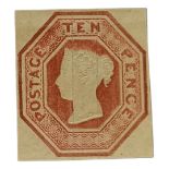 QUEEN VICTORIA EMBOSSED 1847 FOUR MARGIN 10D BROWN MINT.