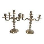 A LARGE PAIR OF VINTAGE SPANISH FOUR BRANCH CANDELABRA With fluted column and base, marked .925 with