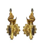 A FINE PAIR OF 19TH CENTURY FRENCH GILT BRASS WALL SCONCES-APPLIQUES CAST AS WINGED MYTHOLOGICAL