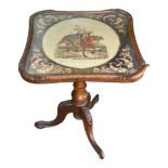 A VICTORIAN WALNUT OCCASIONAL TABLE With glazed top concealing a tapestry scene flower seller on