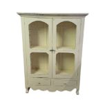 A CREAM PAINTED DUTCH CUPBOARD With two wire mesh doors above two drawers. (120cm x 40cm x 160cm)