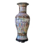 A LATE 20TH CENTURY CHINESE EXPORT PORCELAIN FAMILLE ROSE PATTERN FLOOR VASE A baluster form large