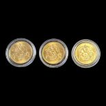 A COLLECTION OF THREE KING GEORGE V 22ct GOLD FULL SOVEREIGN COINS Consecutive years from 1929,