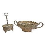 TOPAZIO CASQUINHA, A LARGE CONTINENTAL SILVER PLATED OVAL BOWL With twin handles pierced vine leaves