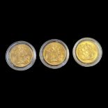 A COLLECTION OF THREE KING GEORGE V 22CT GOLD FULL SOVEREIGN COINS Consecutive years from 1911,