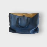 BURBERRY, A BLUE LEATHER HOLDALL SHOULDER BAG Textured finish with shoulder straps, with Burberry