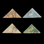 A SET OF FOUR 19TH CENTURY CAPE TRIANGULAR POSTAGE STAMPS Issued between 1853 and 1864, comprising