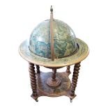 A MID CENTURY WORLD GLOBE DRINKS CABINET With rise and fall top and fitted interior. (76cm x 90cm)