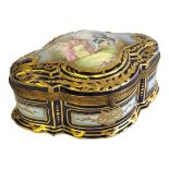 A FINE 19TH CENTURY SEVRES PORCELAIN JEWELLED WATTEAUESQUE DECORATED CASKET/BONBONNIÈRE The cover