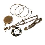 A VICTORIAN GOLD PLATED ALBERT POCKET WATCH CHAIN Together with a rolled gold bracelet, paste set