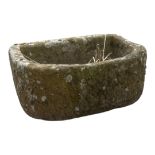 A 19TH CENTURY STONE TROUGH. (61cm x 42cm x 25cm) Condition: good overall, weathered
