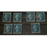 QUEEN VICTORIA, TWO PENNY BLUES, 1858 - 1866, MINT 7 STAMPS.