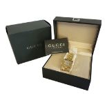 GUCCI, AN 18CT GOLD AND MOTHER OF PEARL 'G' LADIES’ WRISTWATCH The square form mother of pearl