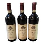 ROCCHE DEI MANZONI, BAROLO, THREE VINTAGE BOTTLES OF RED WINE, DATED 2015 With red cap, cream label,