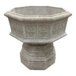 A LARGE RECONSTITUTED STONE GARDEN PLANTER/FONT In Medieval Gothic style. (86cm x 90cm) Condition: