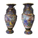 A PAIR OF EARLY 20TH CENTURY JAPANESE SATSUMA EARTHENWARE TAISHO PERIOD BALUSTER SHAPED VASES, CIRCA