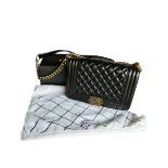 CHANEL, BOY BLACK QUILTED LEATHER CROSSBODY BAG With signature ‘CC’ logo clasp at the front, in
