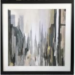 GREGORY LANG, WATERCOLOUR Serialist city scape, signed, framed and glazed. (87cm x 87cm)