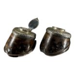 A VICTORIAN HORSE HOOF AND SILVER PLATED INKWELL AND MATCH STRIKE HOLDER Both having chased and