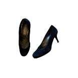STUART WEITZMAN FOR RUSSELL AND BROMLEY, A PAIR OF NAVY SUEDE COURT SHOES, size 38
