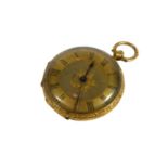 A 19TH CENTURY 18CT GOLD POCKET WATCH, HAVING ELABORATE ENGRAVED DECORATION TO OUTER CASE With a