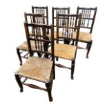 A SET OF SIX 19TH CENTURY LANCASHIRE RUSH SEATED CHAIRS.