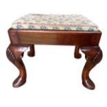 AN 18TH CENTURY GEORGE III DESIGN MINIATURE APPRENTICE PIECE MAHOGANY STOOL With drop in seat raised