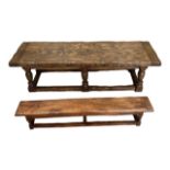 A 17TH CENTURY DESIGN OAK MINIATURE PIECE REFECTORY TABLE The single plank table raised on si