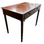 MANNER OF GILLOWS, A 19TH CENTURY REGENCY MAHOGANY TWO DRAWER WRITING TABLE With brass handles,