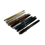 A COLLECTION OF NINE VINTAGE FOUNTAIN PENS To include a Platignum 14ct gold nib fountain pen,