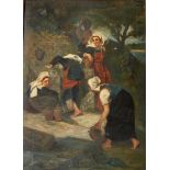 A LATE 19TH/EARLY 20TH CENTURY (POSSIBLY FRENCH) OIL ON CANVAS Group of ladies collecting water from