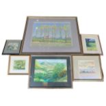 A COLLECTION OF SIX 20TH CENTURY LANDSCAPE WATERCOLOURS AND PASTEL To include Hazel Harrison, Vernon
