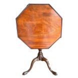 A GEORGE III MAHOGANY birdcage OCTAGONAL TILT-TOP TRIPOD TABLE The top support on turned column,