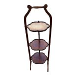AN EARLY 20TH CENTURY MAHOGANY FOLDING PLATE STAND With three tiers. (29cm x 91cm) Condition: good