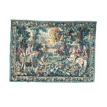 GOBELINS-AUBUSSON VERDURE MANNER, WOOL TAPESTRY PANEL OF A ROYAL HUNTING SCENE, CIRCA 1900 - 1920