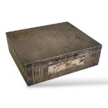 A LARGE EARLY 20TH CENTURY SILVER RECTANGULAR CIGARETTE BOX With engine turned decoration and fitted