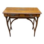 A LATE VICTORIAN OAK CAMPAIGN TABLE With two drawers on splayed legs. (81cm x 42cm x 67cm)