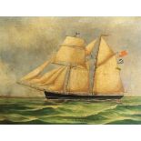 OIL ON CANVAS, AN EARLY 19TH CENTURY MODEL OF THREE-MASTED SAILING CLIPPER-FRIGATE Inscribed