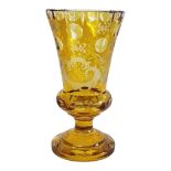 A 19TH CENTURY BOHEMIAN AMBER FLASHED CRYSTAL GLASS GOBLET, CIRCA 1890 Body engraved with a deer