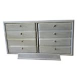AN ART DECO STYLE POWDER BLUE OAK CHEST OF FOUR DEEP DRAWERS With marble top and chrome handles. (