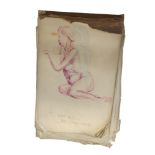 A 20TH CENTURY PEN AND INK AND PENCIL SKETCH BOOK Including nude female studies, harbour scenes with