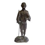 A LATE 19TH CENTURY JAPANESE MEIJI PERIOD PATINATED BRONZE OKIMONO FIGURE OF TRIBAL FARMER IN