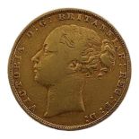 A 22CT GOLD FULL SOVEREIGN COIN With a young Queen Victoria portrait bust, dated 1876, with St.