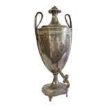 A LARGE EARLY 19TH CENTURY SHEFFIELD PLATE SAMOVAR Classical form with twin handles, engraved