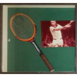 BJÖRN BORG, A VINTAGE 'TENNIS' AUTOGRAPHED PHOTOGRAPH AND DONNAY TENNIS RACKET Inscribed in biro 'To