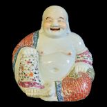 A 20TH CENTURY CHINESE FAMILLE ROSE PORCELAIN LAUGHING BUDDHA Seated pose with hand painted