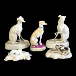 AN 18TH CENTURY STAFFORDSHIRE PEARLWARE MODEL OF RECLINING GREYHOUND On scrolling gilded base, an