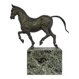 DAVID WYNNE, 1926 - 2014, BRONZE STUDY Trotting horse, on a green marble plinth. Initialled and