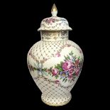 DRESDEN, POTSCHAPPEL FACTORY PORCELAIN LIDDED VASE AND COVER In Detusche Blumen decoration, early