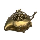 A LARGE 19TH CENTURY CHINESE BRONZE PEACH FORM CENSER Having twin peach form finial and pierced dome